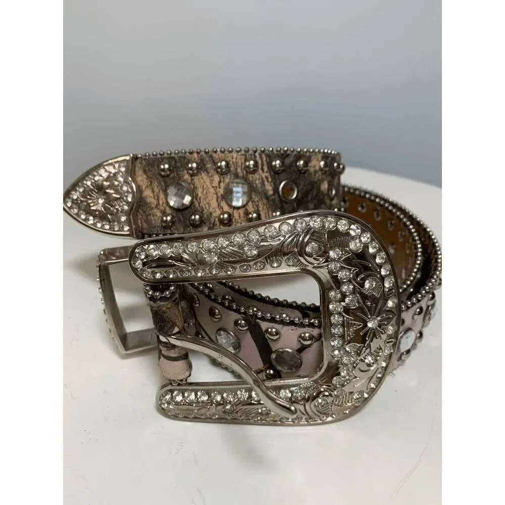 Blazin Roxx Green and Pink Camo Jeweled Western Belt